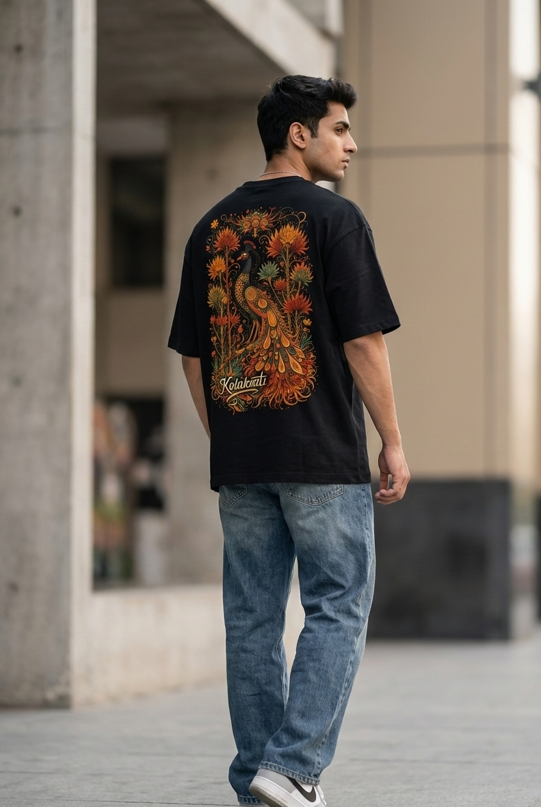 Royal Soul Peacock Oversized T-Shirt – Premium 240 GSM Indian Streetwear